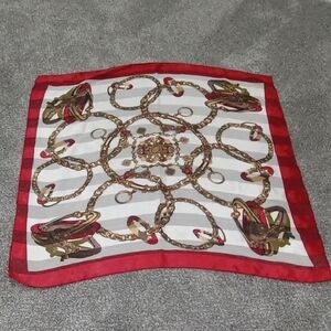 Chanel Looking Burgandy Gold Cream & Brown Chain Pattern Scarf 40" Square